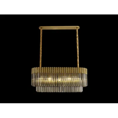 Aldershot 100 x 32cm Pendant Rectangle 5 Light E14, Brass Smoke Sculpted Glass, Item Weight: 21.2kg