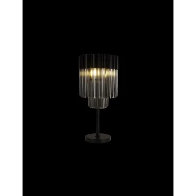 Aldershot 30 x H65cm Table Lamp 3 Light E14, Matt Black Smoke Sculpted Glass