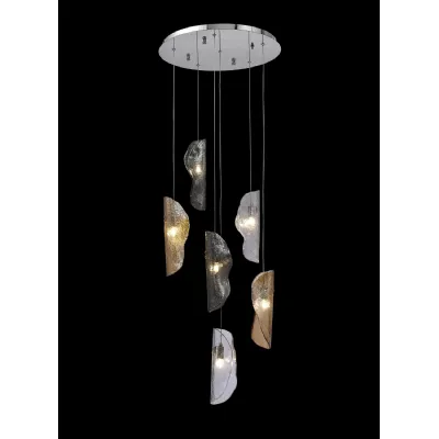 Loughton Pendant 2.5m, 6 x G9, Polished Chrome Clear And Amber And Smoked Glass