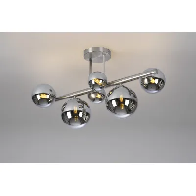 Tenterden Semi Flush Ceiling Light, 6 x G9, Satin Nickel, Chrome Plated Glass