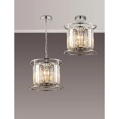 Erith Pendant Semi Ceiling Convertible, 3 x E14, Polished Nickel Clear