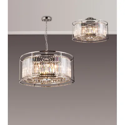 Erith Pendant Semi Ceiling Convertible, 8 x E14, Polished Nickel Clear