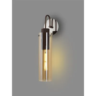 Bexley Single Switched Wall Lamp, 1 Light, E27, Mocha Amber Glass