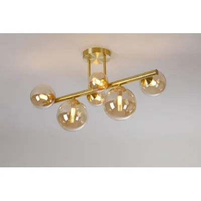 Tenterden Semi Flush Ceiling Light, 6 x G9, Satin Gold, Amber Plated Glass