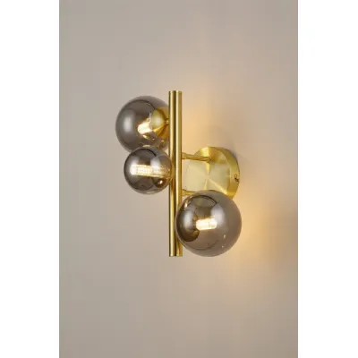 Tenterden Wall Lamp, 3 x G9, Satin Gold, Smoke Plated Glass