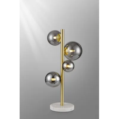 Tenterden Table Lamp, 4 x G9, Satin Gold, Smoke Plated Glass