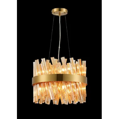 Brass Amber 40cm Round Pendant Light 10 G9 Lamp Holders