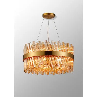 Brass Amber 60cm Round Pendant Light 18 G9 Lamp Holders