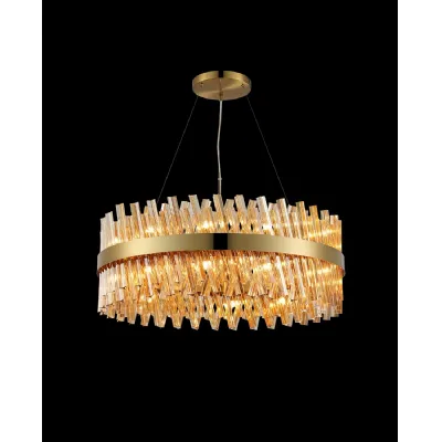 Brass Amber 80cm Round Pendant Light 24 G9 Lamp Sockets