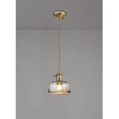 Hatfield Switched Pendant 1.5m, 1 x E27, Antique Brass Golden Brown Braided Cable Brown Bowl Glass