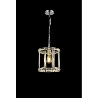 Woolwich Round Drum Pendant Semi Ceiling, 1 Light E27, Polished Nickel
