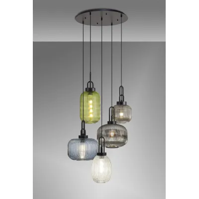 Epsom 2.5m 5 Light Round With Multiple Shades And Colours, 5 x E27, Matt Black Smoked Petrol Blue Champagne Green