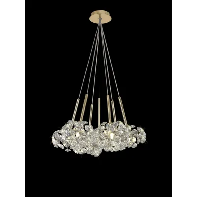 Camden 7 Light G9 1.5m Cluster Pendant With French Gold And Crystal Shade