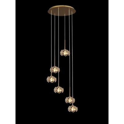 Camden 6 Light G9 2.5m Round Multiple Pendant With French Gold And Crystal Shade