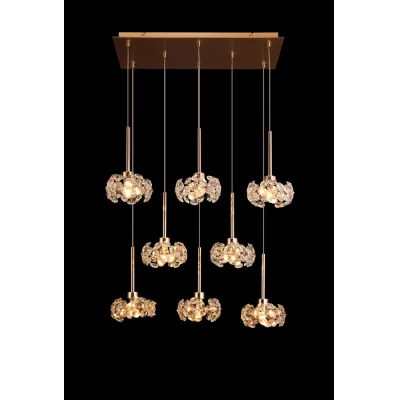 Camden 8 Light G9 2m Rectangle Multiple Pendant With French Gold And Crystal Shade