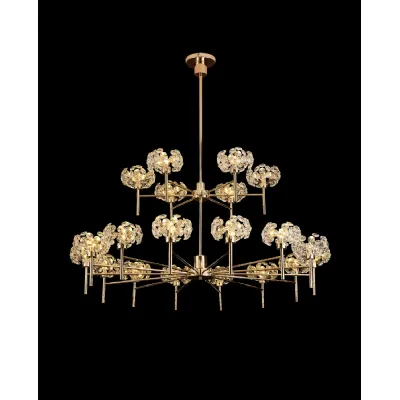 French Gold 20 Light 2 Tier Telescopic Pendant Crystal Shade