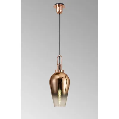 Epsom 1 Light Pendant E27 With 23cm Pear Glass, Copper Matt Black Clear