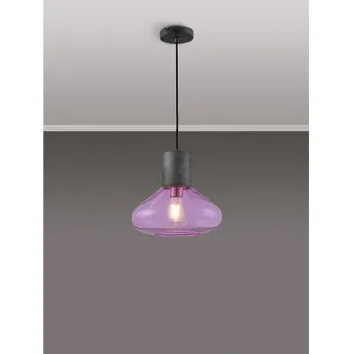 Copthorne Wide Pendant, 1 x E27, Pewter Lilac Glass