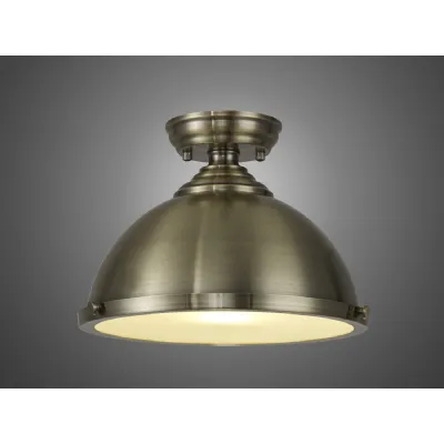 Sandy 31cm Flush Ceiling Fitting, 1 x E27, Antique Brass Frosted Glass