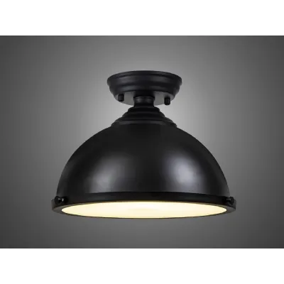 Sandy 31cm Flush Ceiling Fitting, 1 x E27, Black Frosted Glass