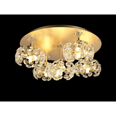 Camden Round 5 Light G9 Flush Light With French Gold And Crystal Shade