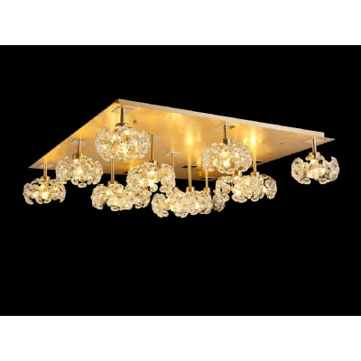 Camden Square 13 Light G9 Flush Light With French Gold Square And Crystal Shade, Item Weight: 17.2kg