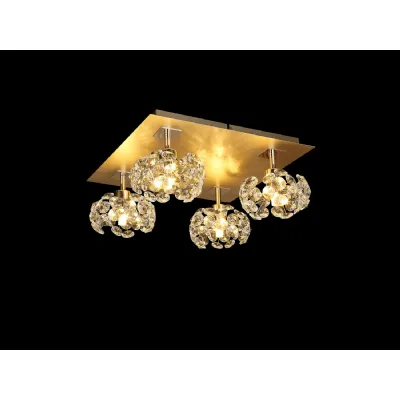Camden Square 4 Light G9 40cm Flush Light With French Gold Square And Crystal Shade