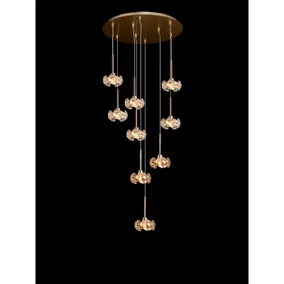 Camden 9 Light G9 Universal 2.5m Round Multiple Pendant And Crystal Shade, French Gold