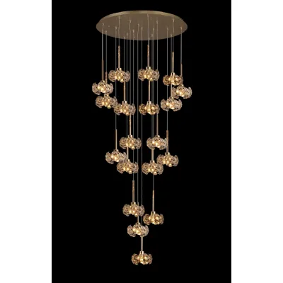 Camden 19 Light G9 3.5m Round Multiple Pendant With French Gold And Crystal Shade, Item Weight: 19.4kg