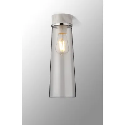 Bordon 1 Light Ceiling E27, With Large Clear Cylindrical Cone Glass White Marble Clear