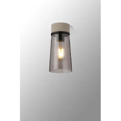 Bordon 1 Light Ceiling E27, With Small Cylindrical Cone Smoke Grey Glass Shade Terrazzo Marble Black