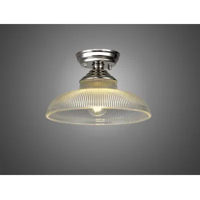 Billericay 1 Light Flush Ceiling E27 With Round 30cm Glass Shade Polished Nickel Clear