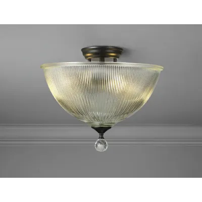 Billericay 2 Light Semi Flush Ceiling E27 With Dome 38cm Glass Shade Matt Black Clear
