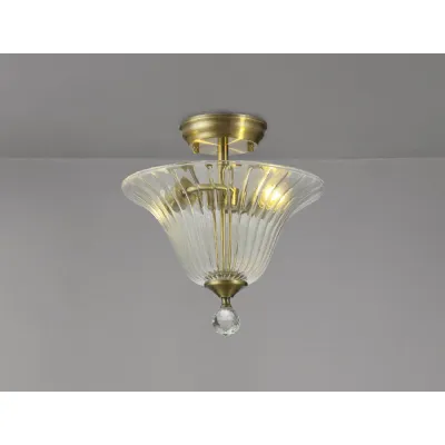Billericay 2 Light Semi Flush Ceiling E27 With Bell 30cm Glass Shade Antique Brass Clear