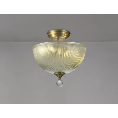 Billericay 2 Light Semi Flush Ceiling E27 With Dome 30cm Glass Shade Antique Brass Clear