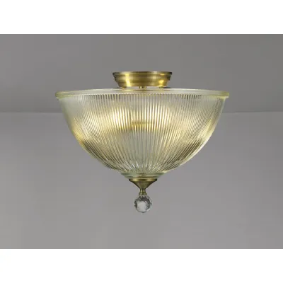 Billericay 2 Light Semi Flush Ceiling E27 With Dome 38cm Glass Shade Antique Brass Clear