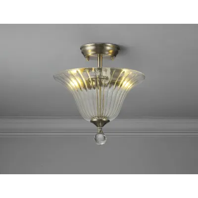 Billericay 2 Light Semi Flush Ceiling E27 With Bell 30cm Glass Shade Satin Nickel Clear