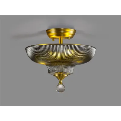 Billericay 2 Light Semi Flush Ceiling E27 With Round 30cm Glass Shade Satin Gold Smoked