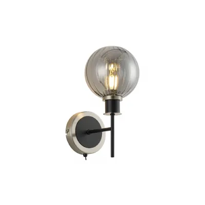 Cassia Switched Wall Light, 1 Light E14 With 15cm Round Segment Glass Shade, Satin Nickel, Smoke Plated & Satin Black (5LT187A)