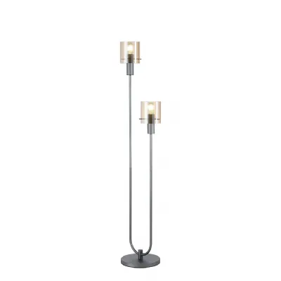 Blake Ribbed Floor Lamp, 1 Light E27, Dark Grey Amber Narrow Line Glass