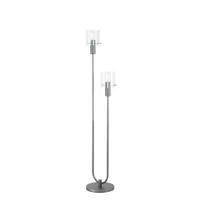 Blake Ribbed Floor Lamp, 1 Light E27, Dark Grey Frosted Wide Line Glass