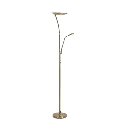 Madre 2 Light Floor Lamp Switched, 18+6W LED, 3000K, 2300lm, Antique Brass, 3yrs Warranty (5LT340A)