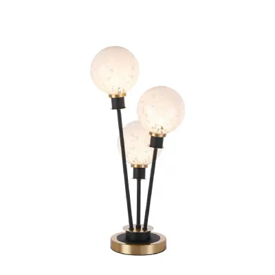 Cassia Table Lamp Touch Switch, 3 Light E14, With 15cm Round Speckled Glass Shade Brass, White, Satin Black (5LT759D)