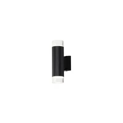 Wren Ribbed Line Wall Lamp With Short Diagonal Pattern Acrylic Shade, 2 x GU10, IP54, Black Clear Frosted, 2yrs Warranty (5LT880C)