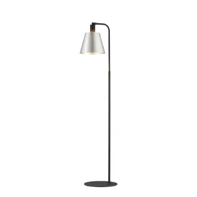 Ettore Floor Lamp With 23cm x 18cm Shade, 1 Light E27, Sand Black Light Grey Silver Metal Shade (5LT831B)