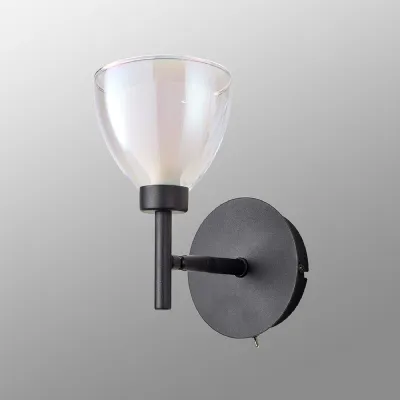 Idella Adjustable Switched Wall Lamp With Curved Cone Glass (U), 1 Light G9, Satin Black Iridescent Opal (LTK1924)