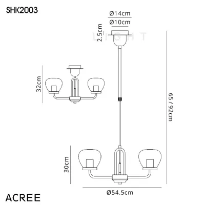 Acree Pendant Semi Flush Light, 3 Light E27, With 18cm x 15cm Inverted Trapezium Shade, Polished Nickel Smoke Fade (LTK2003)