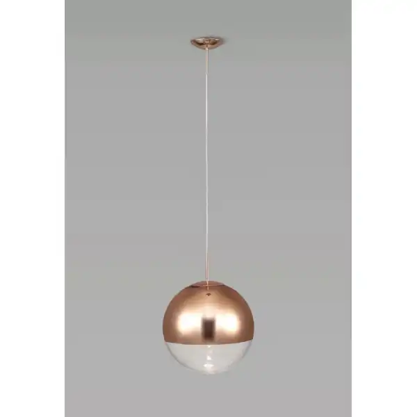 Miranda Small Ball Pendant 1 Light E27 Copper Suspension With Copper Mirrored Clear Glass Globe