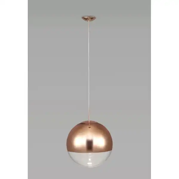 Miranda Medium Ball Pendant 1 Light E27 Copper Suspension With Copper Mirrored Clear Glass Globe