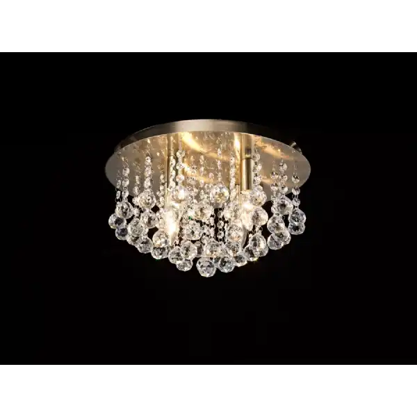 Acton Flush Ceiling 4 Light E14, 380mm Round, Antique Brass Sphere Crystal